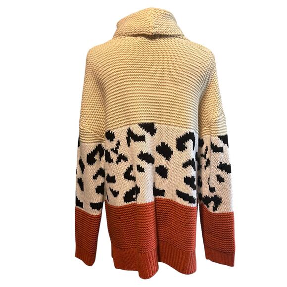 Sweater Cowl Neck SZ LG Multi Knit and Colors Cheetah Chunky Eclectic Aralyn Rae - Picture 9 of 9
